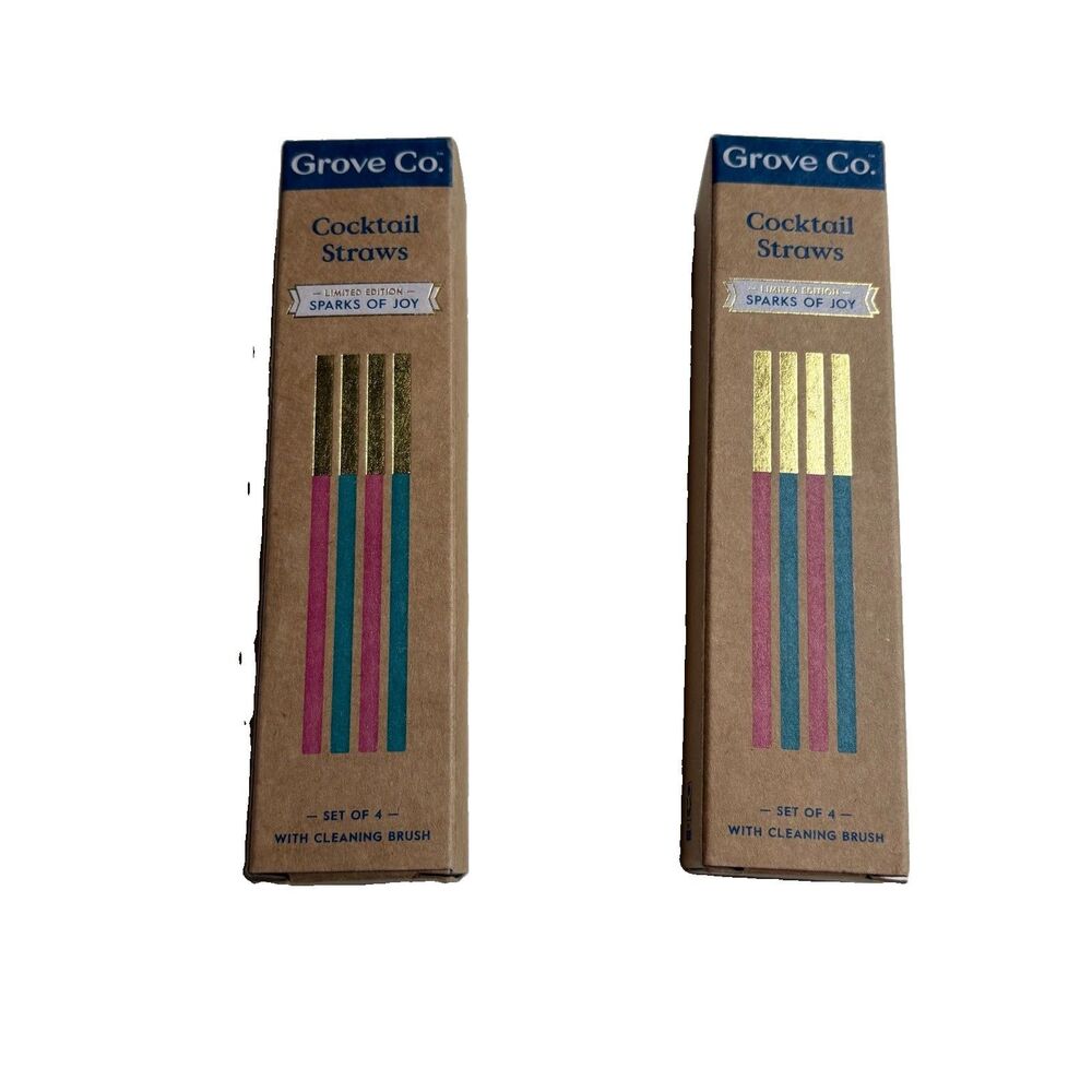 Grove Collaborative Cocktail Straws 2 Packs Brand New in Box Pink Blue Gold